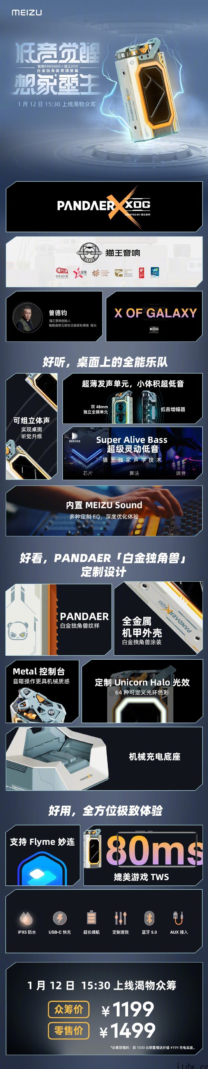 魅族 PANDAER × 猫王 XOG 白金独角兽赛博音箱众