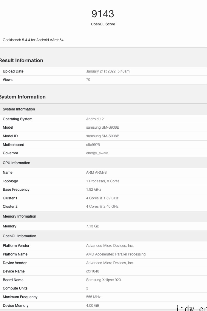 三星 Exynos 2200 现身 Geekbench:Xc