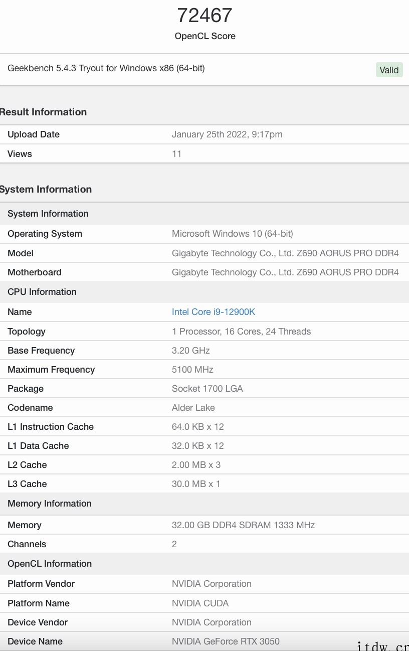 英伟达 RTX 3050 桌面显卡现身 Geekbench,