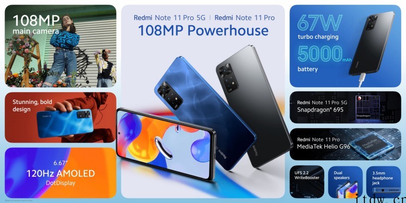 Redmi Note 11 Pro 5G 海外发布,分别搭载