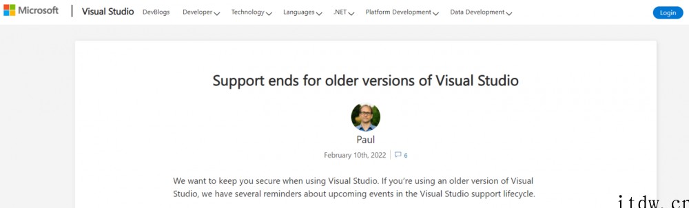 微软:旧版 Visual Studio 即将停止支持,201