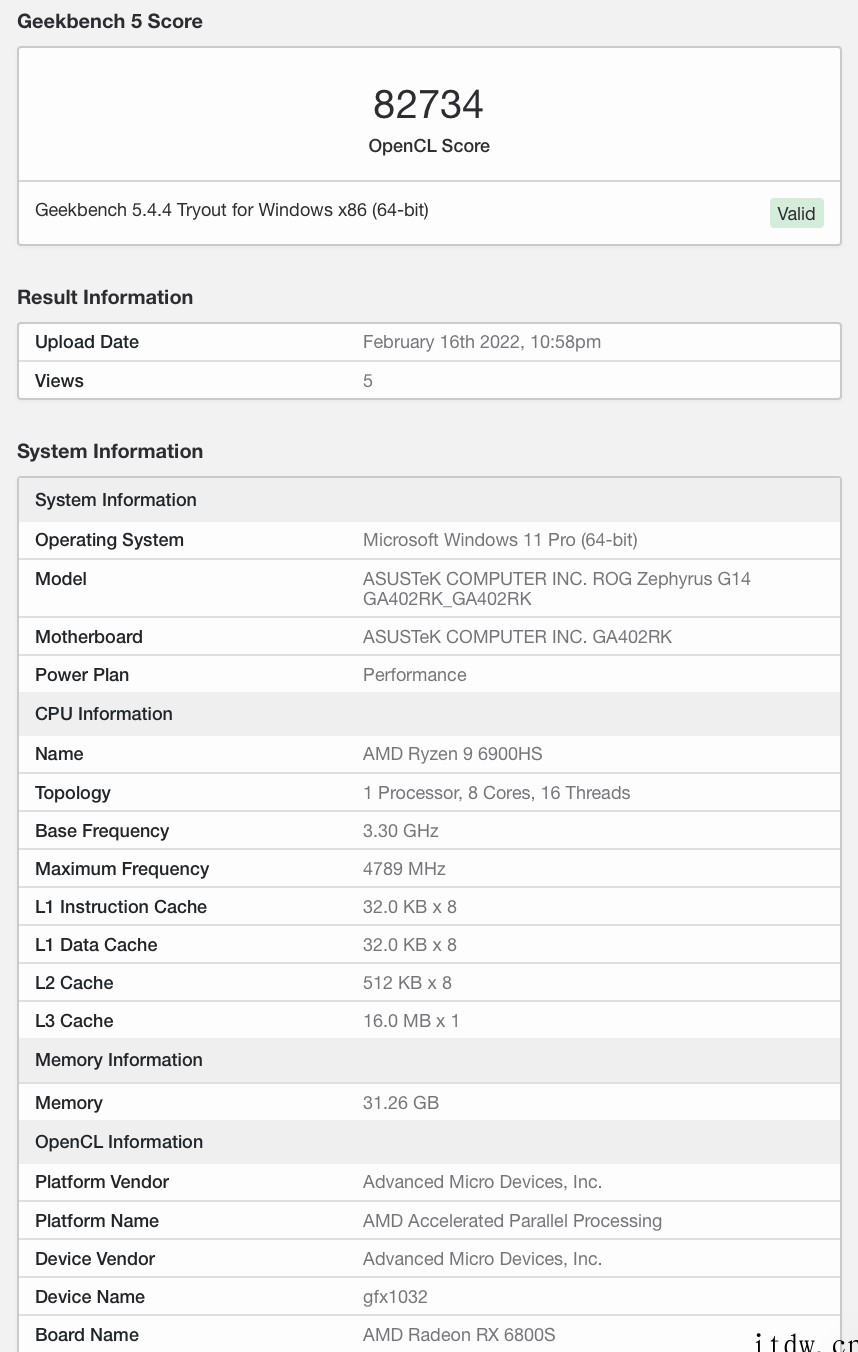 ROG 新款幻 14 Geekbench 跑分出炉:RX 6