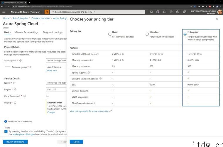 微软 Azure Spring Cloud 企业预览版系统
