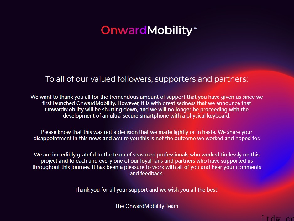 黑莓5G手机正式取消,OnwardMobility 官宣:停