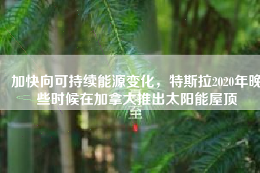 加快向可持续能源变化，特斯拉2020年晚些时候在加拿大推出太阳能屋顶