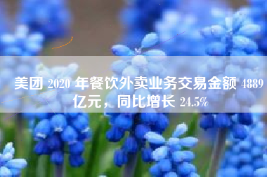 美团 2020 年餐饮外卖业务交易金额 4889 亿元，同比增长 24.5%