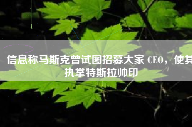 信息称马斯克曾试图招募大家 CEO，使其执掌特斯拉帅印