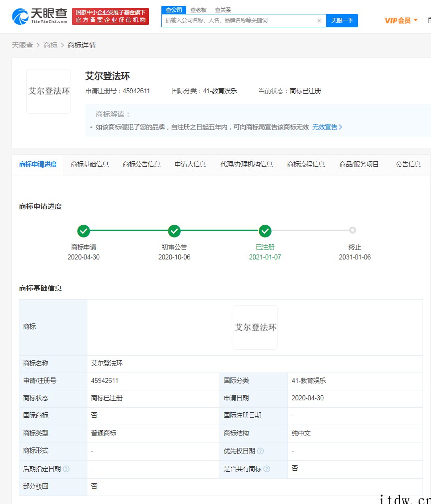 万代南梦宫已完成艾尔登法环商标注册