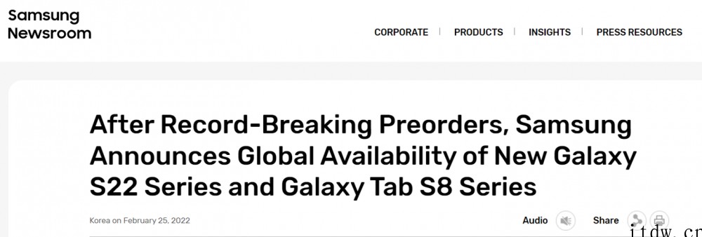 三星 Galaxy S22 系列今日全球上市,预购双双破纪录