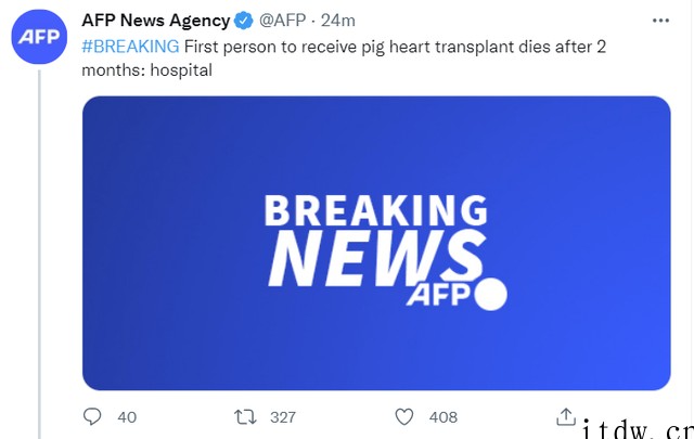 全球首个接受猪心脏移植病患死亡,原因未明确