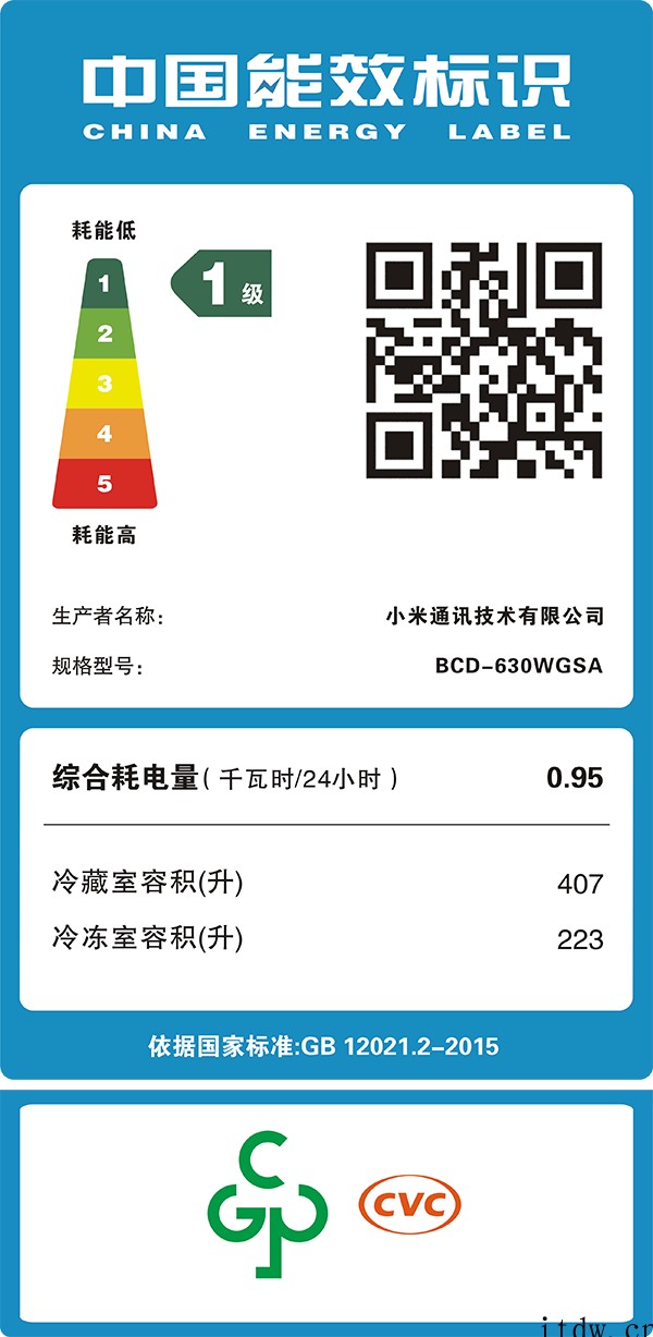 小米推出米家冰箱对开门 630L 冰晶版:一级能效、杀菌净味