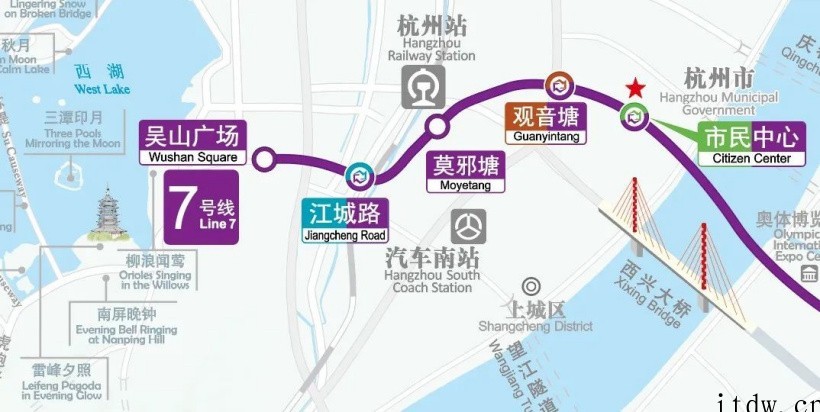 今天杭州地铁7号线江北段、9号线南段、5号线宝善桥站正式开通