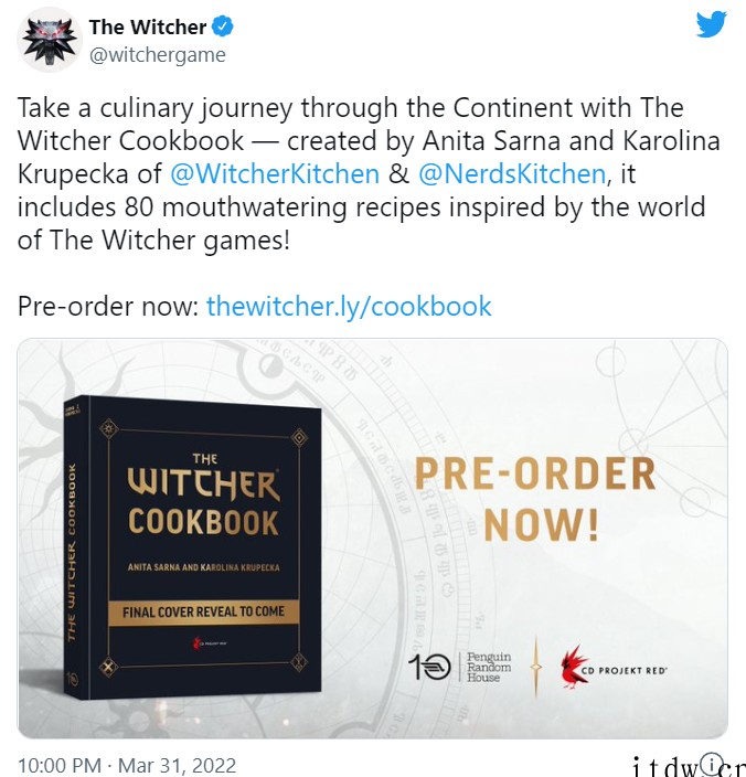 CDPR 推出《巫师》官方食谱:收录游戏中的 80 道美食,