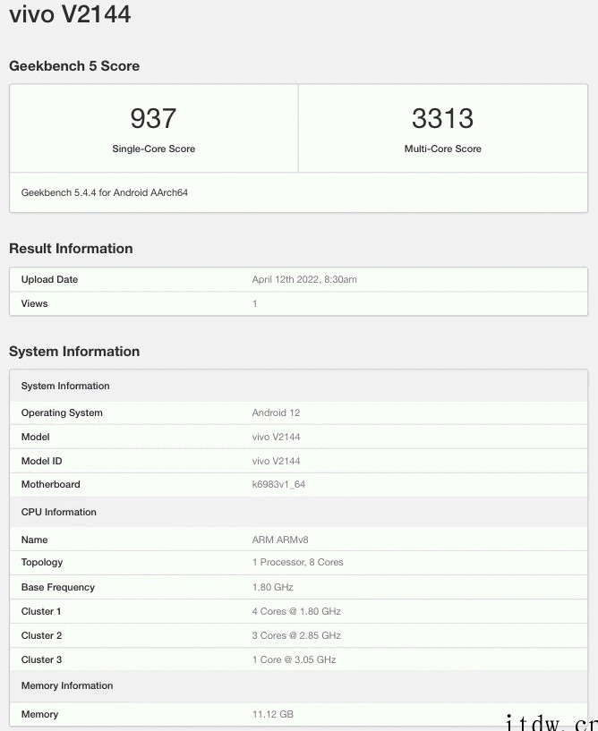 vivo X80 现身 GeekBench:搭载天玑 900