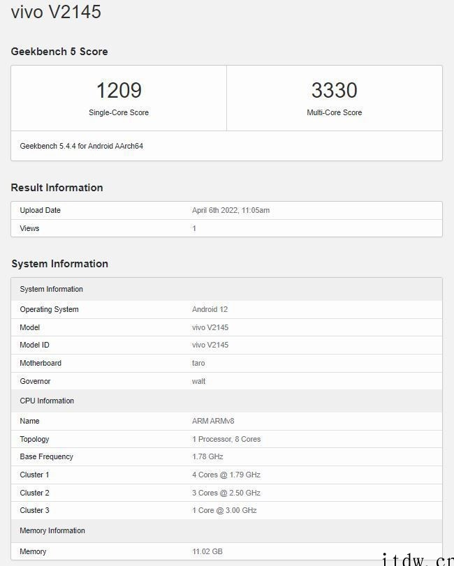 vivo X80 现身 GeekBench:搭载天玑 900