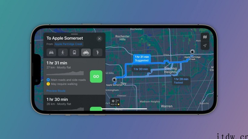 苹果地图新增支持美国芝加哥、底特律和其他城市骑行路线