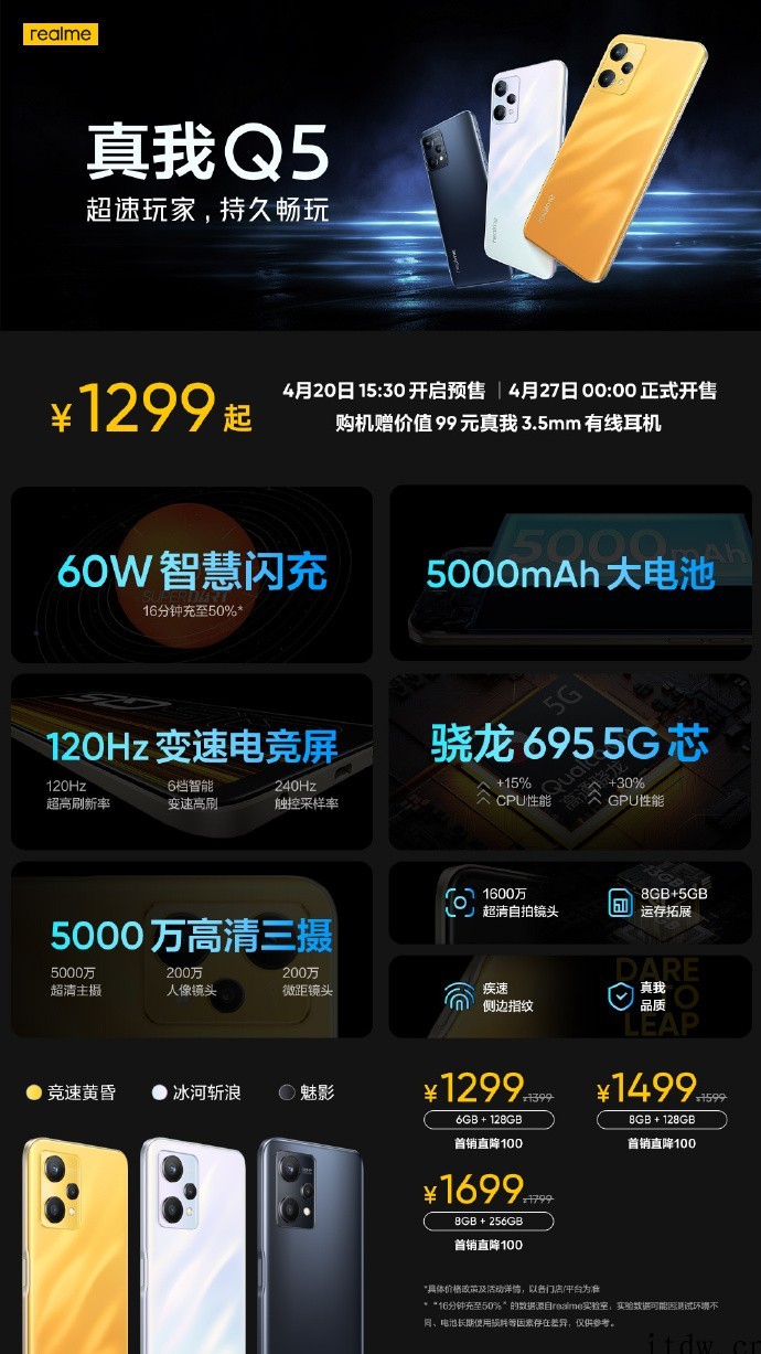 1299元起,realme Q5 Pro 今日开售:搭载骁龙