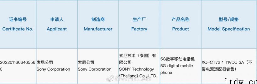 索尼 Xperia 1 IV 获 3C 认证:支持 33W
