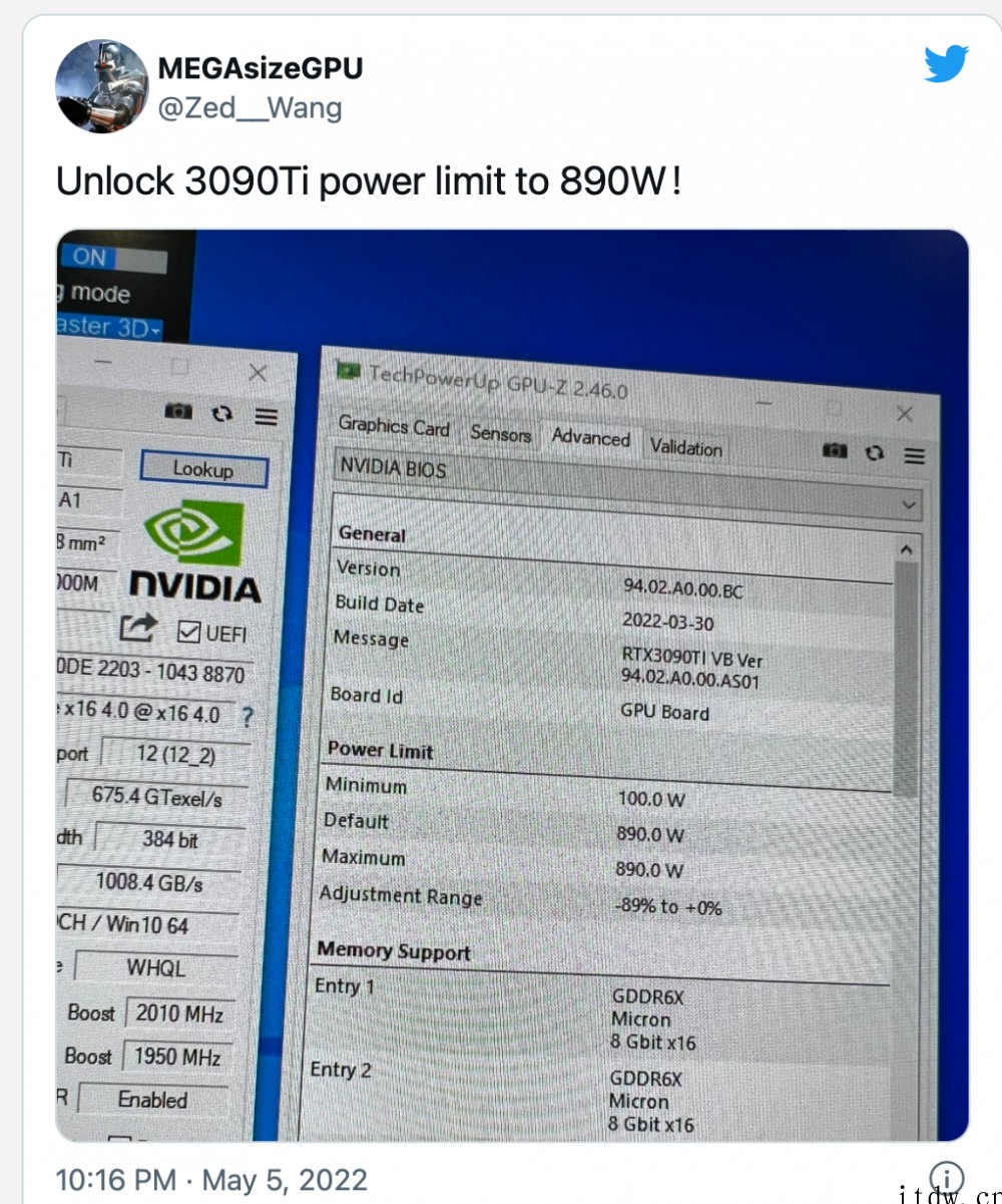 专为超频设计,英伟达 RTX 3090 Ti 890W XO