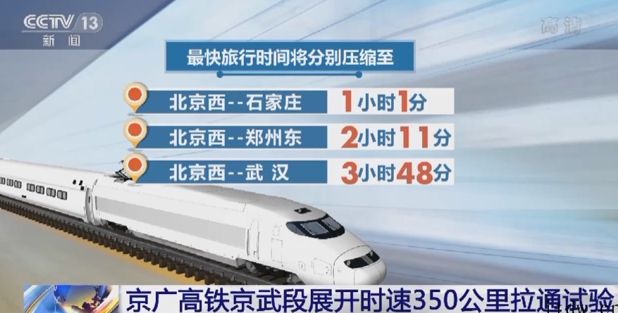 京广高铁京武段时速实现 350 公里,6 月 20 日起北京