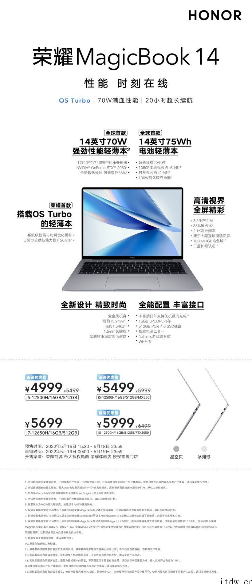 4999元起,荣耀MagicBook 14 2022 版发布