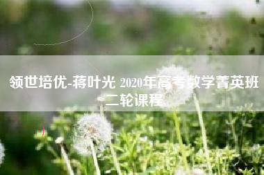 领世培优-蒋叶光 2020年高考数学菁英班二轮课程