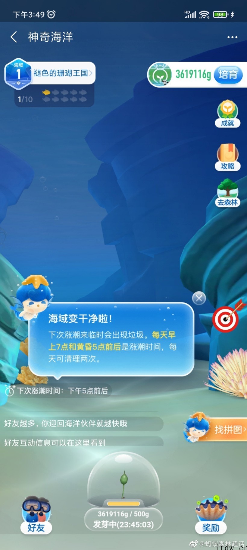 支付宝蚂蚁森林内测“神奇海洋”:捡垃圾、种鳗草,预计6 月初