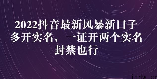 2022抖音最新风暴新口子：多开实名，一整开两个实名