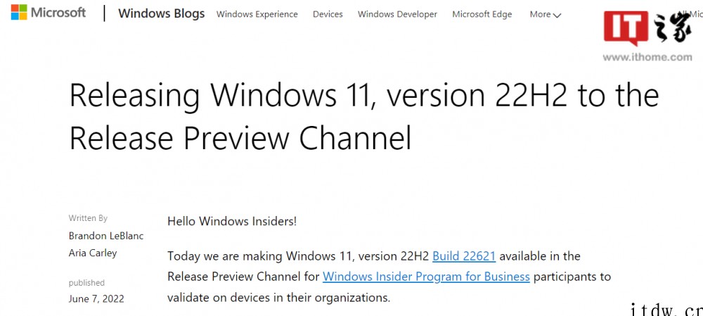 微软 Win11 22H2 面向 Release Previ