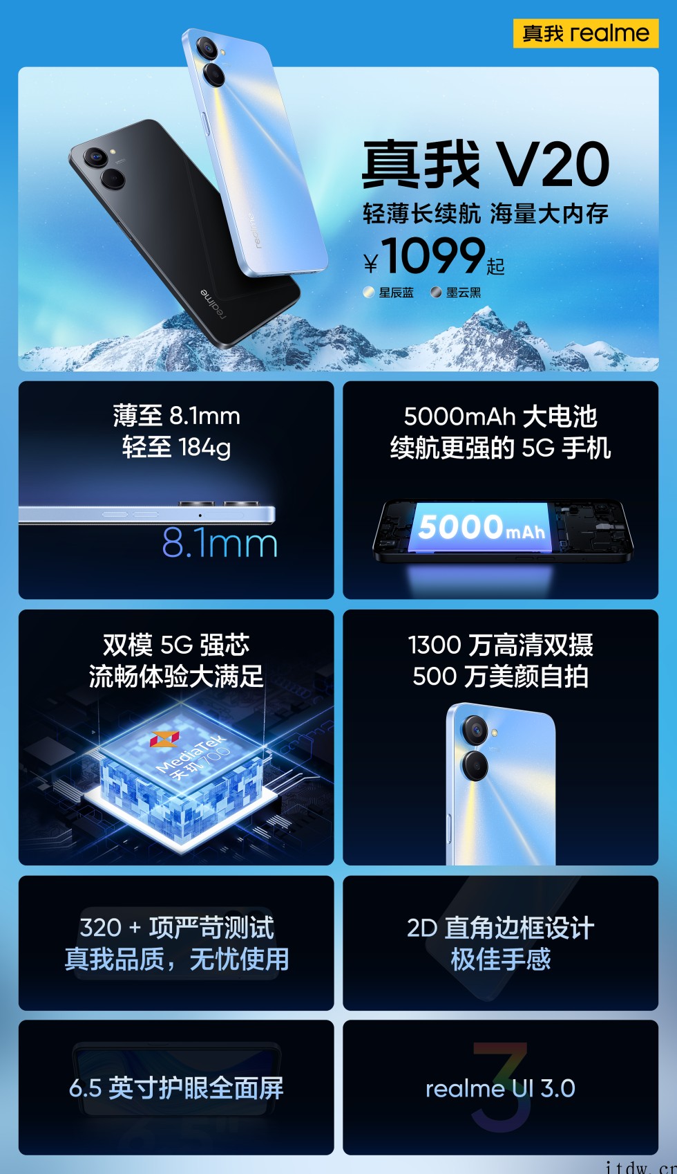 千元5G新机火爆热销中,真我 V20 轻薄和长续航兼得
