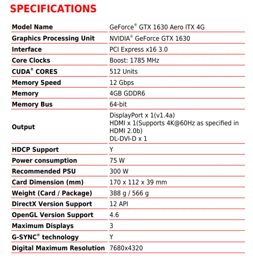 七彩虹、微星 GTX 1630 显卡完整规格表曝光 最高频率