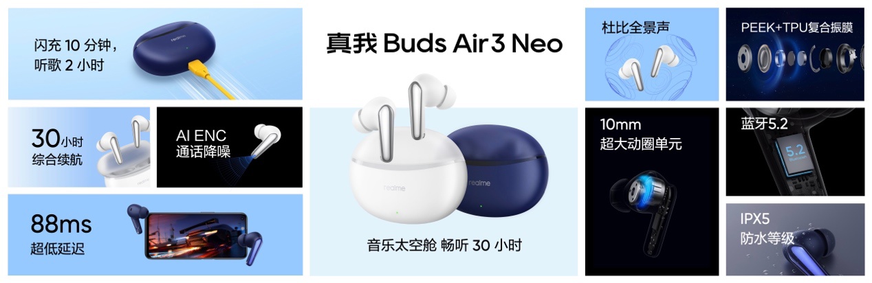 首销火爆:真我 Buds Air3 Neo、真我笔记本 Ai