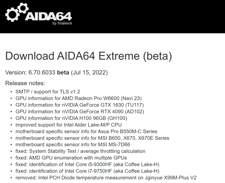 AIDA64现已支持英伟达 RTX 4090、AMD 600