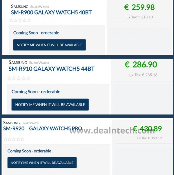 三星 Galaxy Watch 5/5 Pro 售价曝光,约