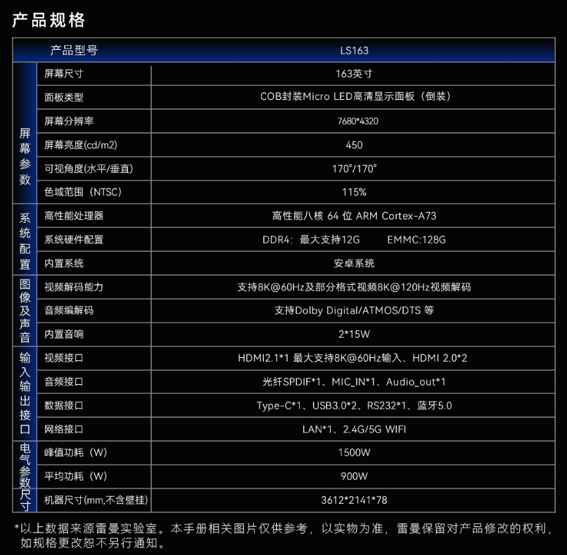 雷曼 8K 163 英寸 MicroLED 巨幕开启 50