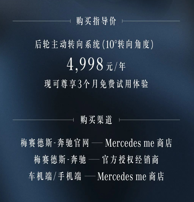 奔驰 EQS 汽车推出后轮主动转向系统升级服务,价格 499