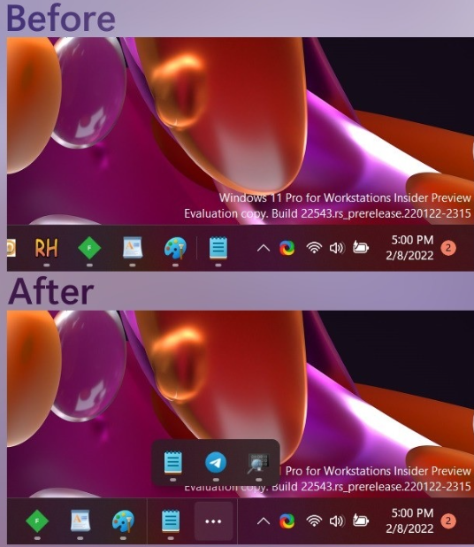 微软开始测试 Win11 任务栏的两项新升级,图标溢出 UI