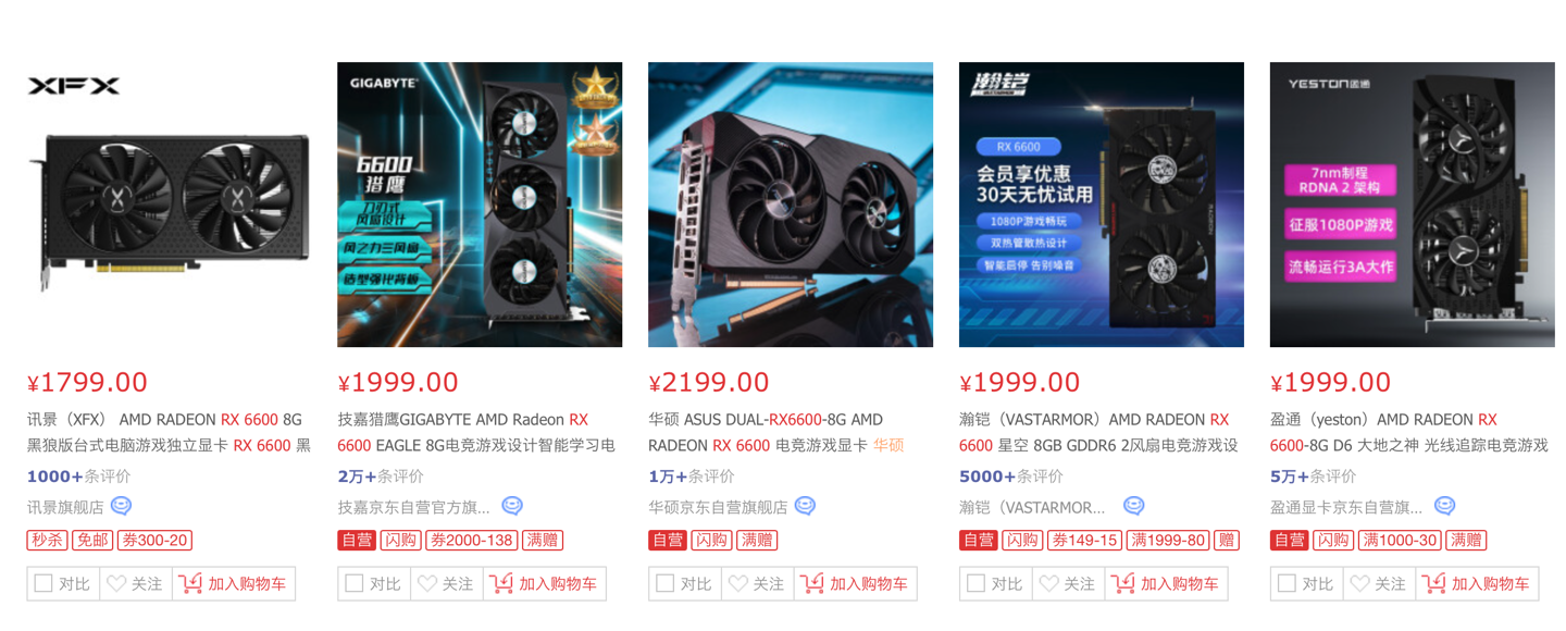 AMD RX 6600 显卡降至 1799 元 原价 249