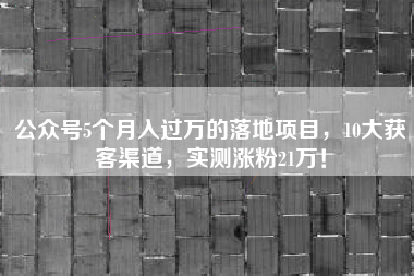 公众号5个月入过万的落地项目，10大获客渠道，实测涨粉21万！