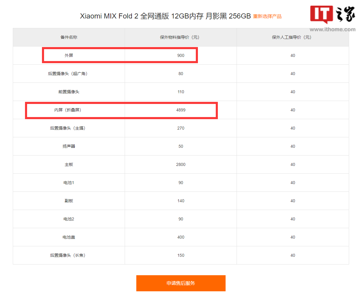 小米 MIX Fold 2官方换屏价格出炉:内屏高达 489