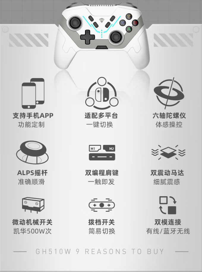 机械师推出 HG510W Pro 游戏手柄:支持有线蓝牙双模