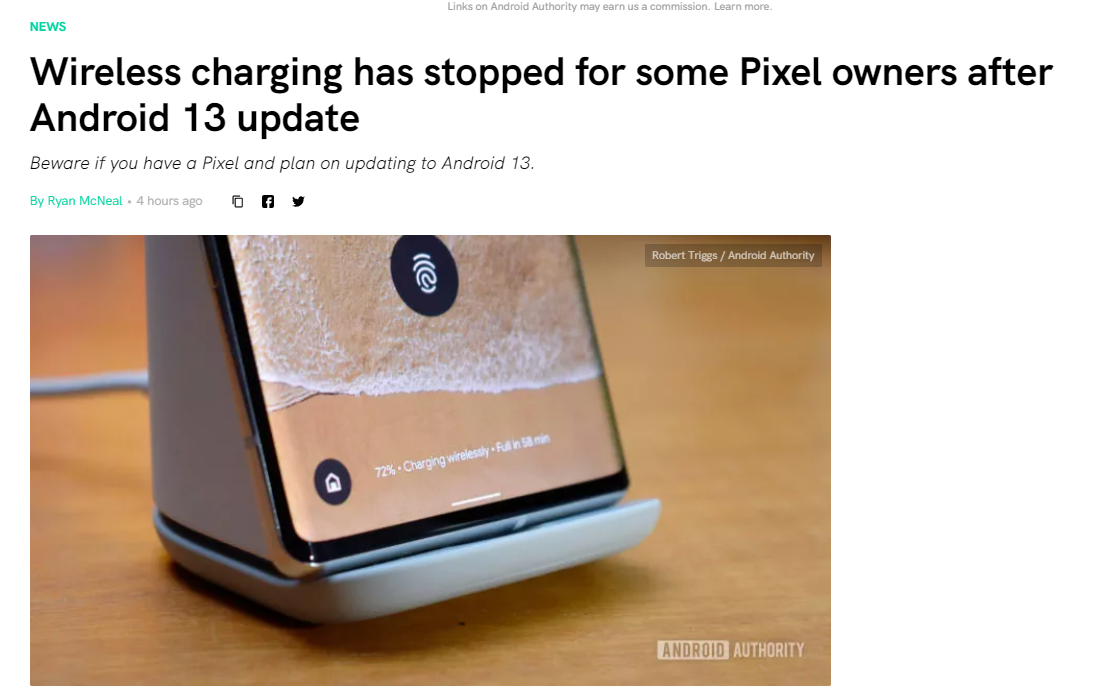 更新 Android 13 后,部分 Pixel 机型无线充