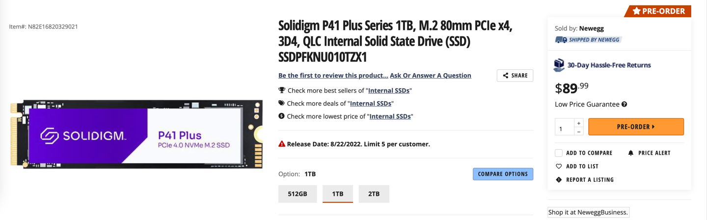 新一代QLC SSD,Solidigm P41 Plus 海