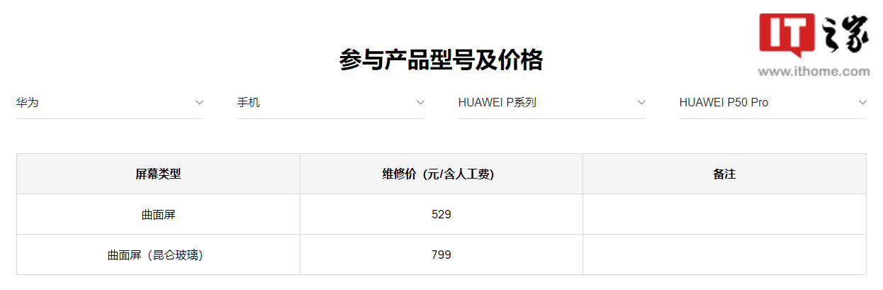华为 P50 Pro 更换昆仑玻璃服务上线:799 元,耐摔