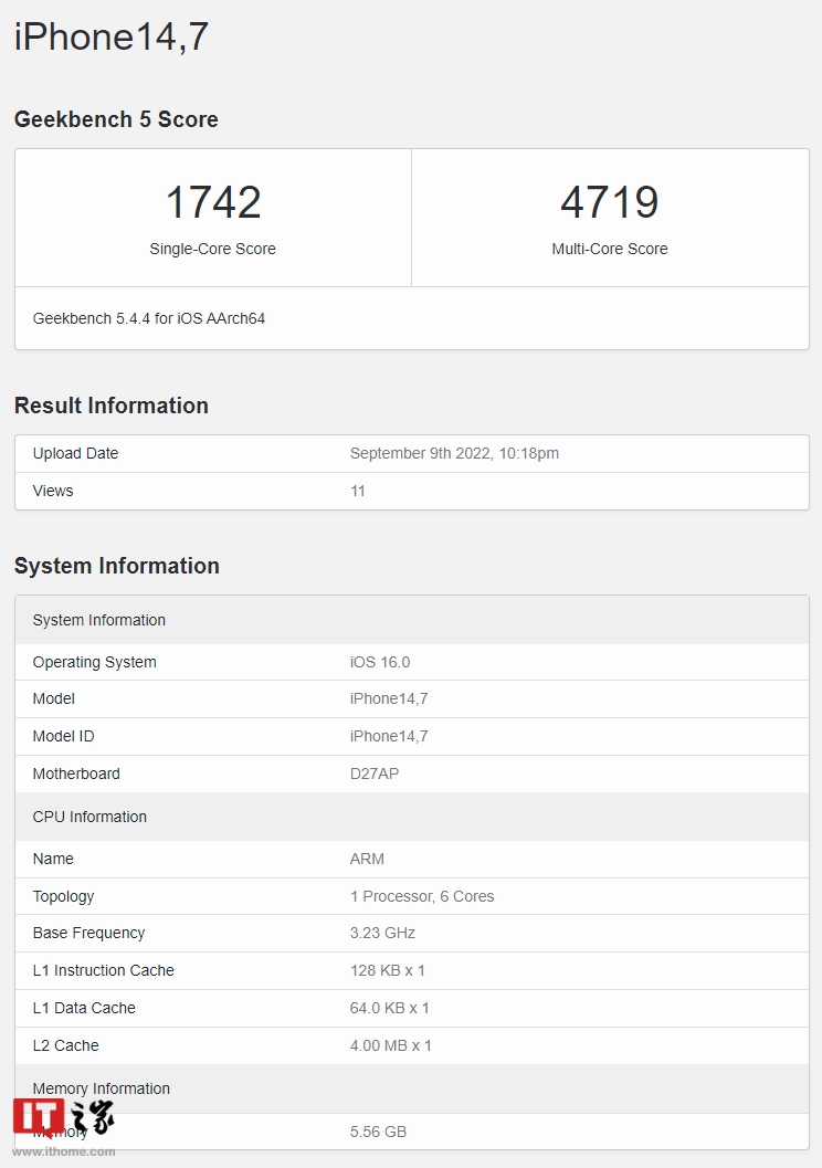 苹果 iPhone14 跑分曝光:6GB 内存,更像是一款“