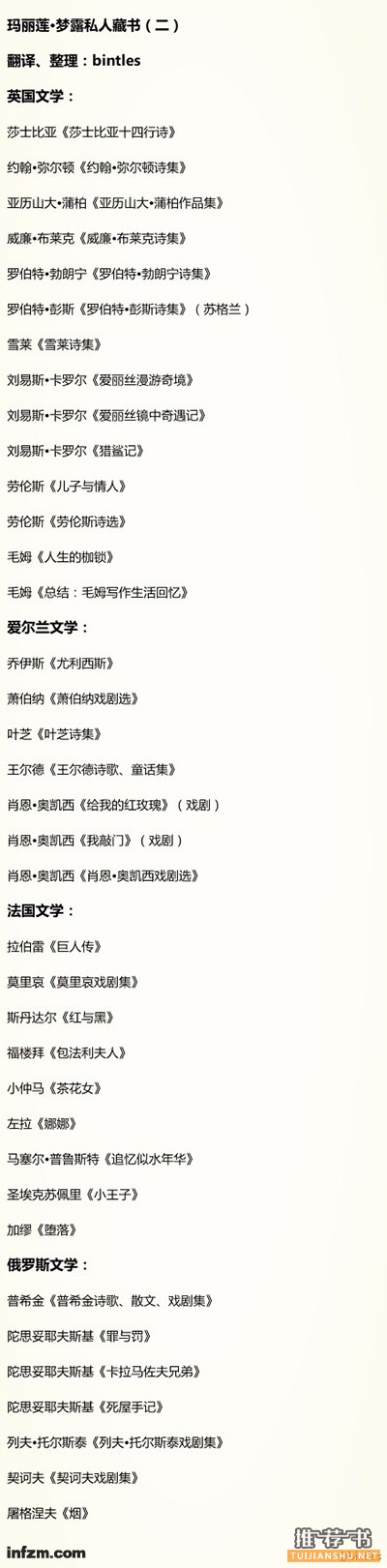 玛丽莲梦露阅读书单