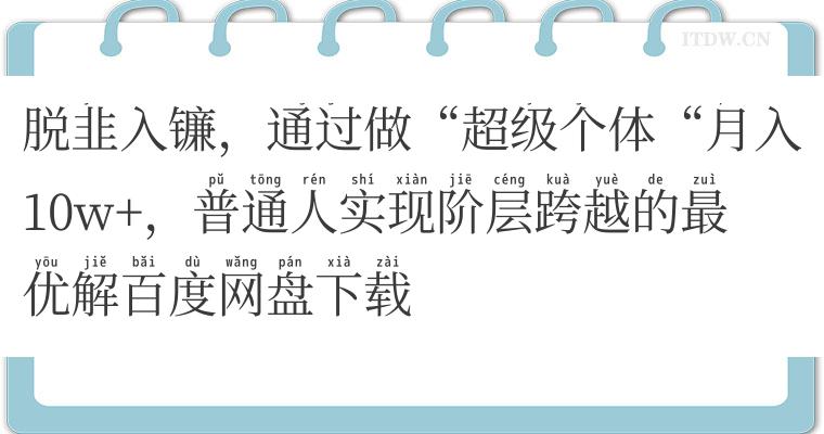 脱韭入镰，通过做“超级个体“月入10w+，普通人实现阶层跨越的最优解百度网盘下载