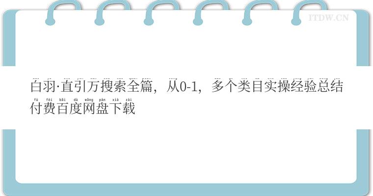 白羽·直引万搜索全篇，从0-1，多个类目实操经验总结付费百度网盘下载