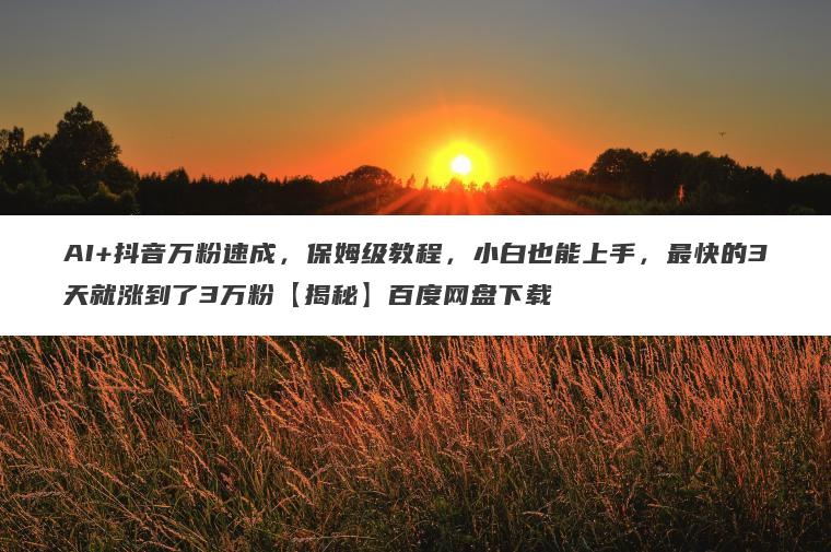 AI+抖音万粉速成，保姆级教程，小白也能上手，最快的3天就涨到了3万粉【揭秘】百度网盘下载