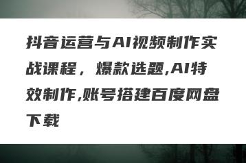 抖音运营与AI视频制作实战课程，爆款选题,AI特效制作,账号搭建百度网盘下载